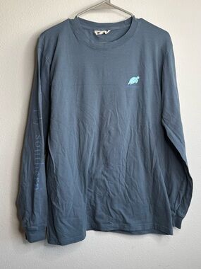 Simply Southern Slate Blue Long-Sleeve Tee with Teal Turtle conserve and protect